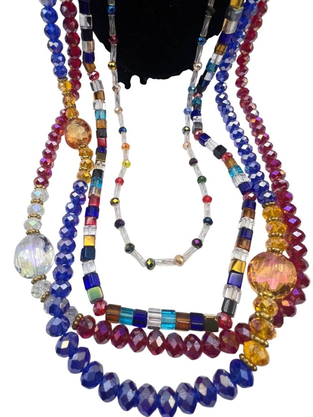 Lot Of 4 Multi-Color Stretch Glass Necklaces 36" & 30" Faceted Cube Beads Boho - Picture 2 of 12